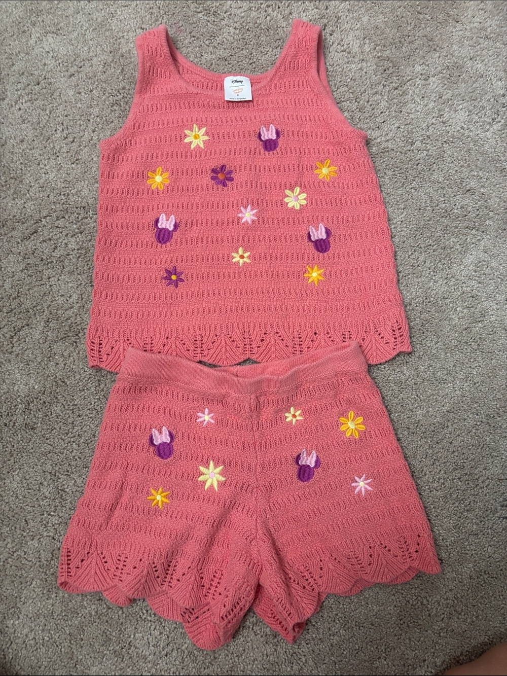 Disney Pink Crochet Tank and Shorts Set with Floral Appliqués